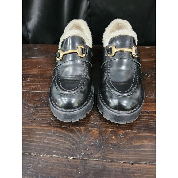 Steve Madden Lando-F Black Patent Leather Faux Fur Lined Loafer/Sz. 7.5M - Picture 4 of 10